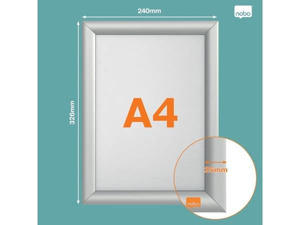 Nobo Impression Pro Brandsäker A4 Affischram, Enbildsram, Aluminium, Silver, Vägg, Rektangulär, Liggande / Stående