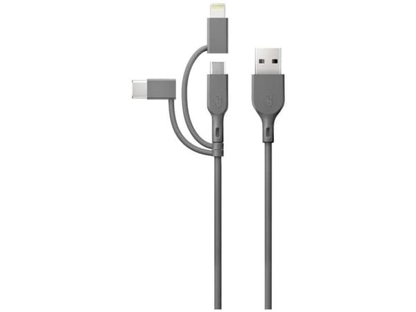 GP USB-opladerkabel USB 2.0 USB-A-hanstik, Apple Lightning-stik , USB-micro-B-hanstik, USB-C® stik 1.00 m Grå GPCBCY1NGYUSB313
