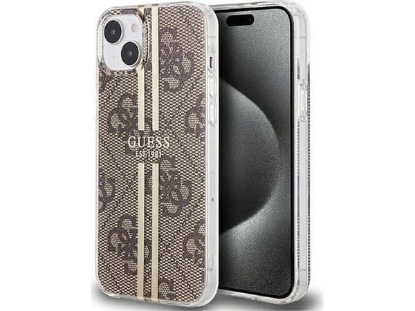 Guess IML 4G Gold Stripe case for iPhone 15 Plus / 14 Plus - brown