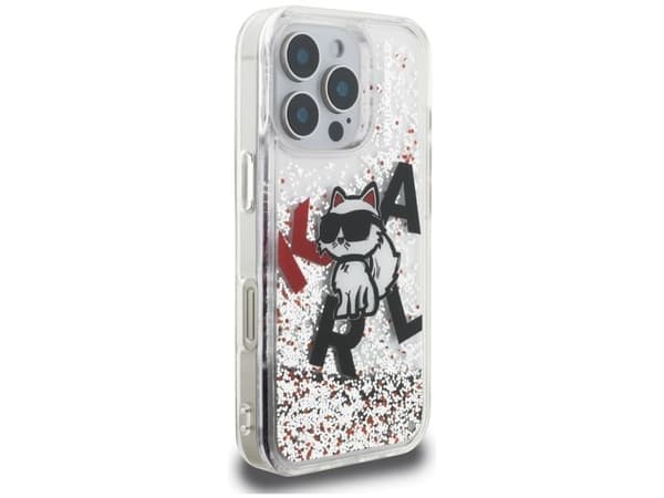 Karl Lagerfeld Liquid Glitter Choupette Logo Case for iPhone 16 Pro - Clear