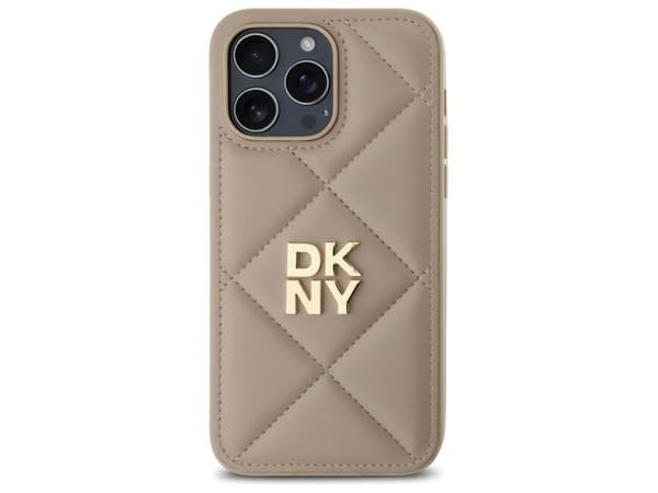 Hurtel DKNY Quilted Stack Logo-deksel til iPhone 14 Pro - beige