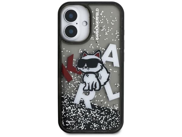 Karl Lagerfeld Liquid Glitter Choupette Logo iPhone 16 Case - Black
