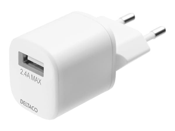 DELTACO USB-AC181 - Strömadapter - 12 Watt - 2.4 A (USB) - vit