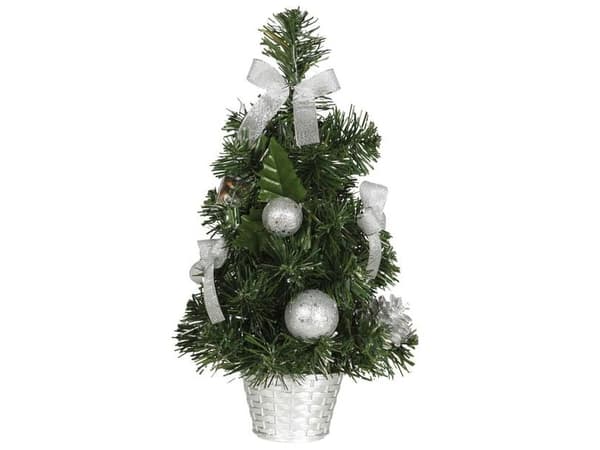 Kunstigt juletræ med sølvpynt, 40 cm