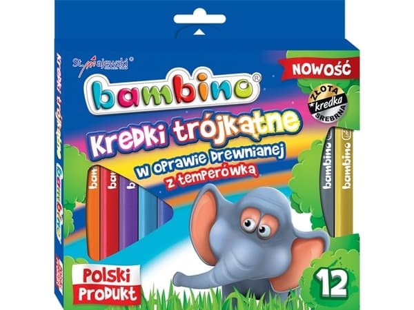 BAMBINO triangulära kritor 12 st i trä + temperatur p12 MAJEWSKI