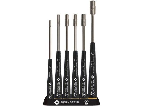 BERNSTEIN Tools for Electronics skrutrekker-sett ESD, 6 deler, utvendig sekskant