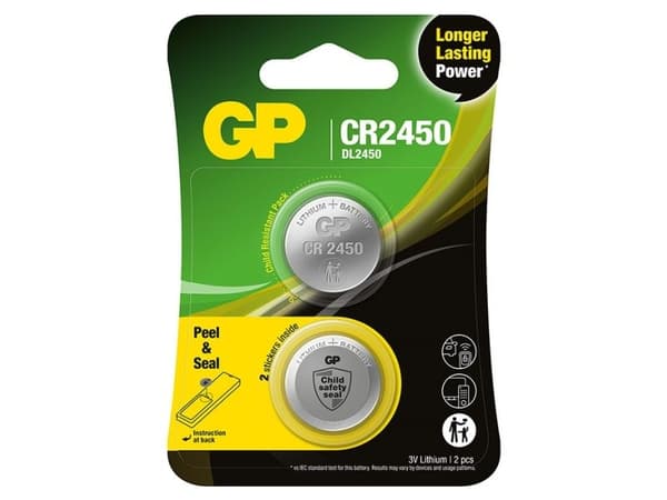 GP knappcellsbatteri litium CR2450 säkerhetsförsegling 2-pack
