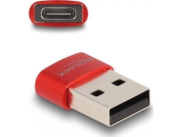 Delock - USB-adapter - USB (hann) til USB-C (hunn) - USB 2.0 - 5 V - 3 A - rød