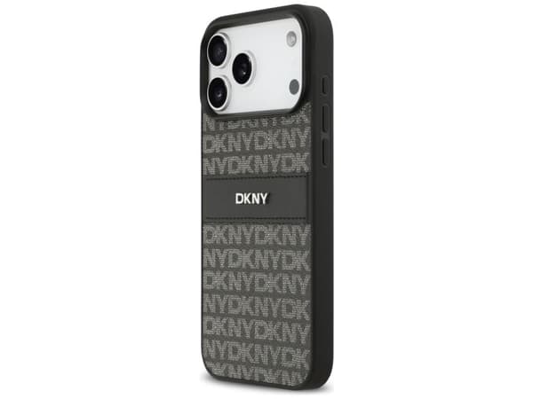DKNY Repeat Texture Pattern with Tonal Stripe Case for iPhone 17 Pro Max - Black