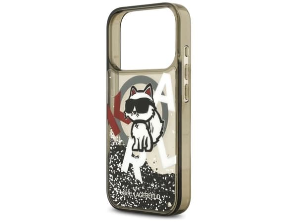 Karl Lagerfeld Liquid Glitter Choupette-logo MagSafe-deksel til iPhone 17 Pro - sort