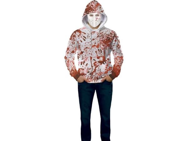 Blodig hættetrøje med maske
