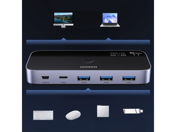 Ugreen Switch USB-C USB-A 10Gb/s -kytkin - harmaa