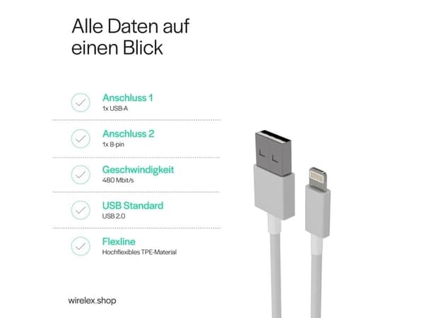 S/CONN maximum connectivity FL31-12042, 1,5 m, Lightning, USB A, Hankjønn, Hankjønn, Hvit