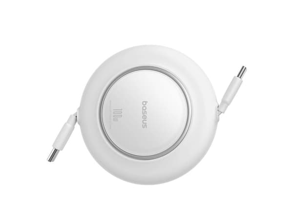 Kabel Baseus Free2Pull Mini 100W, utdragbar USB-C till USB-C, 2 m, vit