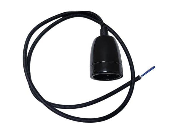 SIMPLY Pendel Kit, med Sort E27 porcelænsfatning og 2M Sort stofkabel