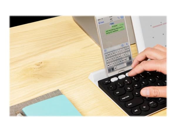 Logitech K780 Multi-Device Wireless Keyboard, Täysikokoinen (100 %), Langaton, RF Wireless + Bluetooth, QWERTY, Harmaa, Valkoinen