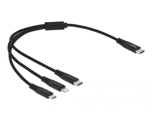 DeLOCK 87148, 0,3 m, USB C, USB C/Micro-USB B/Lightning, USB 2.0, Musta