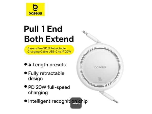 Baseus P10364501211-00, 1 m, Lightning, USB C, Hankjønn, Hankjønn, Hvit