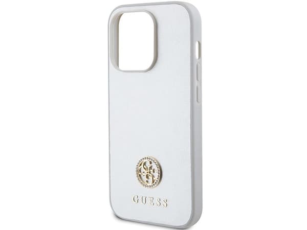 Guess Strass Metall-Logo-deksel for iPhone 15 Pro - sølv