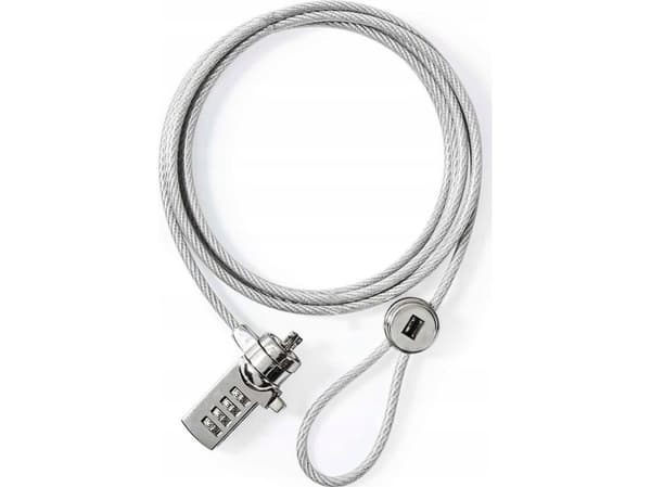 Nedis Notebook Lock - Säkerhetskabel - silver - 1.8 m