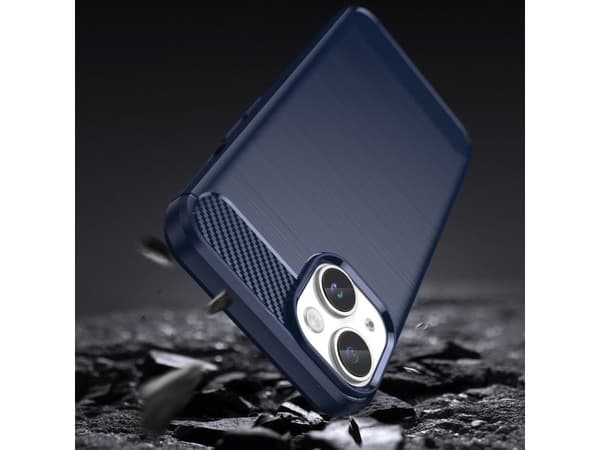 Carbon Case iPhone 14 Plus fleksibelt gel-etui med blå bakside