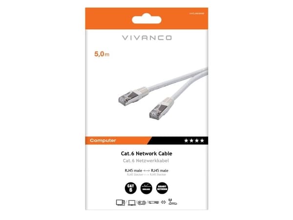 Vivanco nätverkskabel CAT 6 5m, vit