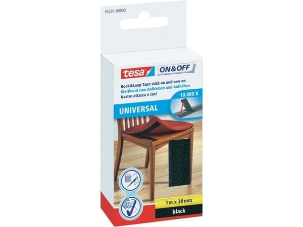 Tesa On & Off - Monteringsbindemedel - 2 cm x 1 m - svart