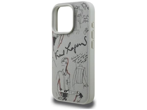 Karl Lagerfeld Grained Pattern &amp; Logo MagSafe Case for iPhone 16 Pro Max - Gray