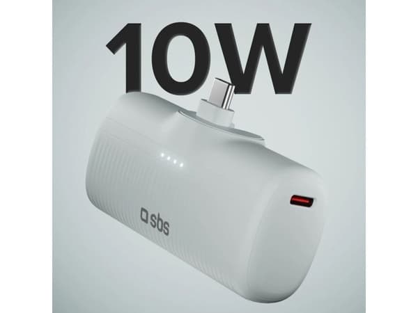 SBS EcoPower 5000 mAh 10W integroidulla USB-C-portilla harmaa