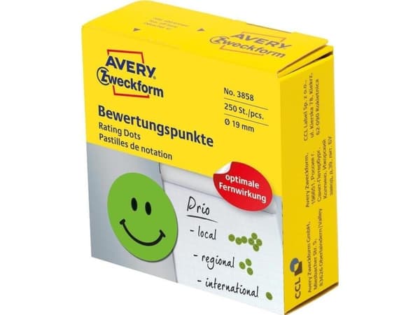 Avery 3858, Grön, Circel, Permanent, papper, 1,9 cm, 250 styck