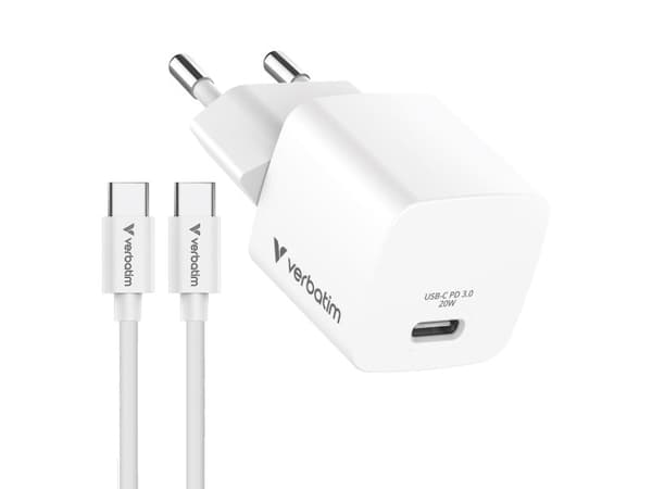 Verbatim Mini GaN Charger 20W EU bundle with USB-C cable