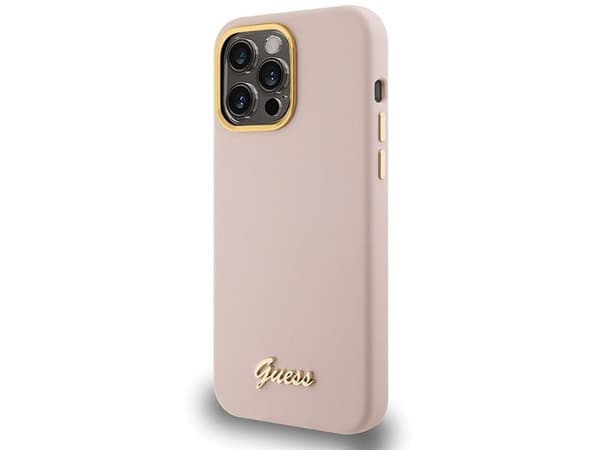 Guess silikon Script metallogga & ramskal för iPhone 15 Pro Max - rosa