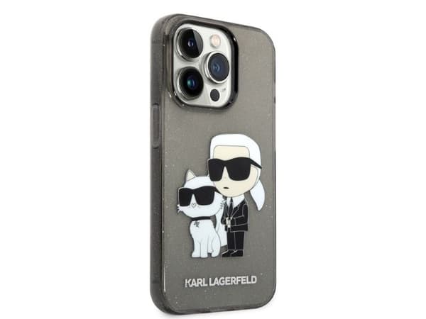 Karl Lagerfeld Glitter Karl&Choupette-deksel til iPhone 14 Pro Max - sort
