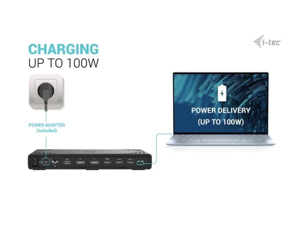 i-Tec - Dokkingstasjon - USB-C / USB4 / Thunderbolt 3 / Thunderbolt 4 - HDMI, 2 x DP++ - 1GbE - 100 watt - Europa