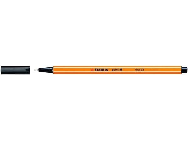 Fineliner Stabilo Point 88 sort 0,4 mm - (10 stk.)