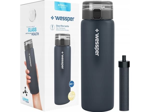 Wessper ActiveMax glasflaska för vatten 680 ml svart