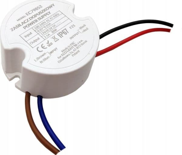 ECOLIGHT2 Ecolight EC79852 LED strømforsyning for innfelt montering 2,5A 30W 12V IP67