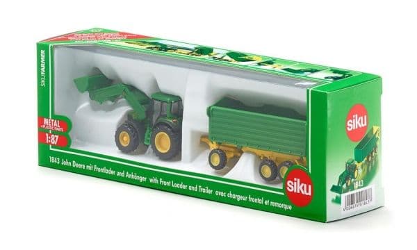 Siku 1:87 John Deere med frontlaster og tilhenger