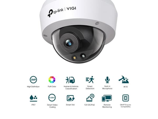 TP-Link VIGI C230, IP-säkerhetskamera, Inomhus & utomhus, Kabel, CE/BSMI/VCCI/ONVIF, Tak, Vit