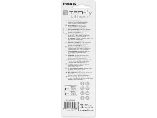 Techly CR2032, Engangsbatteri, CR2032, Lithium, 3 V, 5 stykker, 210 mAh