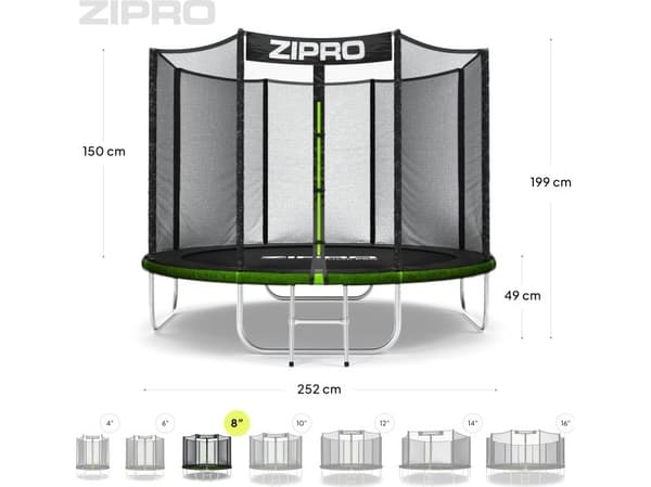 Zipro trädgårdstrampolin Jump Pro med 8FT 252cm utomhusnät