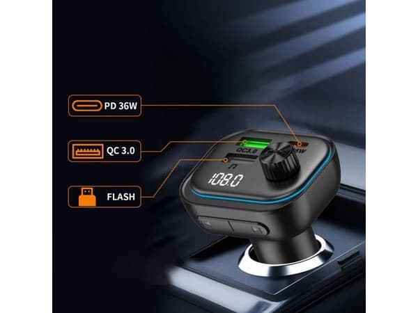 Billader Tech-Protect CC07 3-port Car Charger PD 54W + FM Bluetooth-sender Black