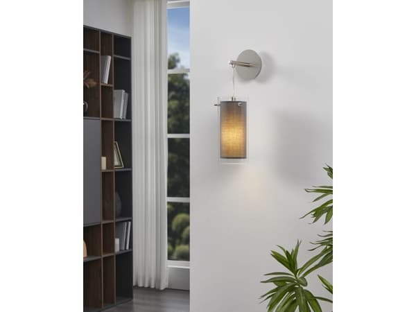 EGLO PINTO TEXTIL vägglampa E27 BS/grå/klart