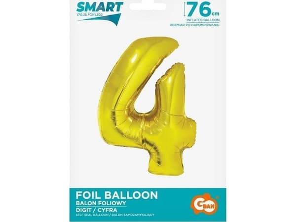 GoDan folio ilmapallo numero 4 kultainen Smart 76cm