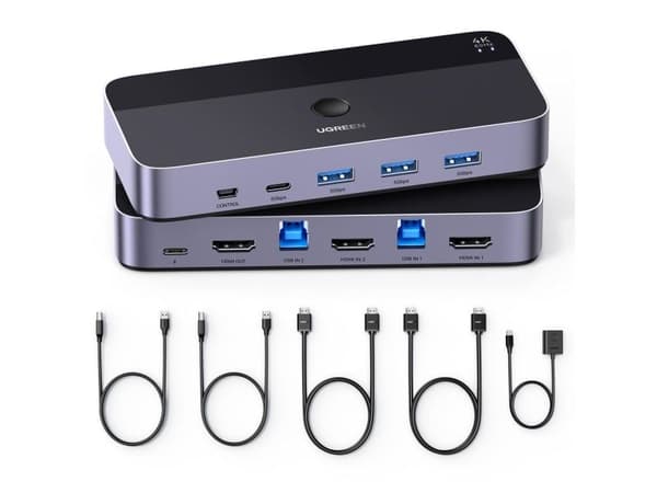 Ugreen KVM-switch CM664 3xUSB-A, 2xUSB-B, 2xUSB-C, 3xHDMI, micro USB, svart