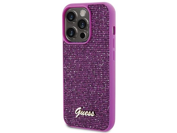 Guess Disco Metal Script-deksel til iPhone 15 Pro - rosa