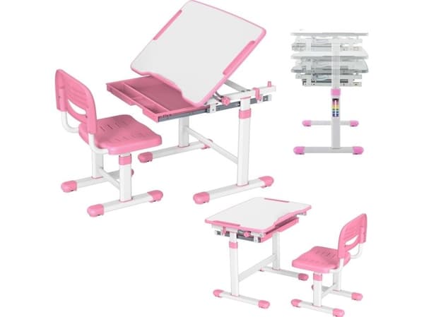 Mozos barneskrivebord + stol med justering 2–12 år (DC-SET-PINK)