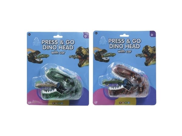Dino head press & go med bil, 2 varianter
