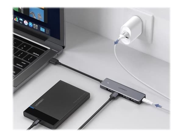 Adapter 4-i-1 UGREEN Hub USB til 4x USB 3.0 + mikro USB (grå)