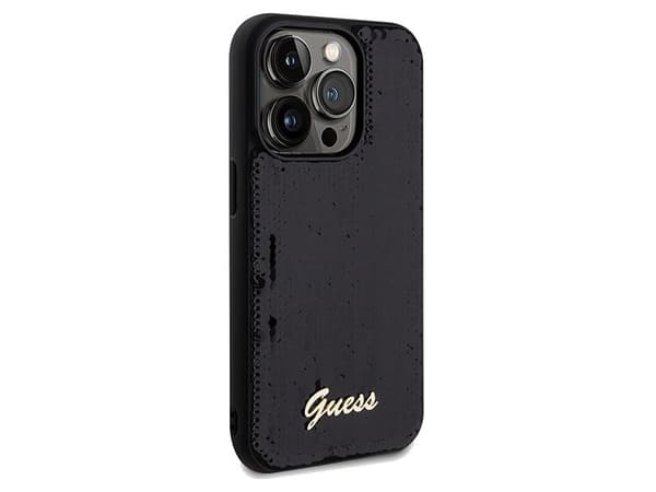 Guess paillet-skrift metalldeksel til iPhone 14 Pro Max - sort